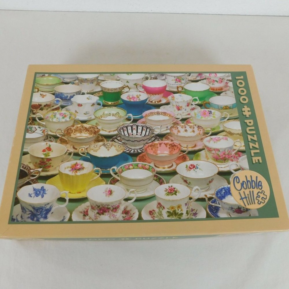 Cobble Hill Teacups 1000 Piece Jigsaw Puzzle Colorful Cups Saucers Complete Used - Picture 4 of 8